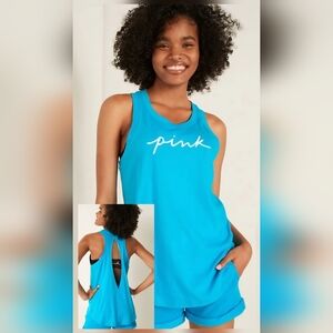 VS PINK Blue Racerback Tank Top Size XL Script Logo Casual